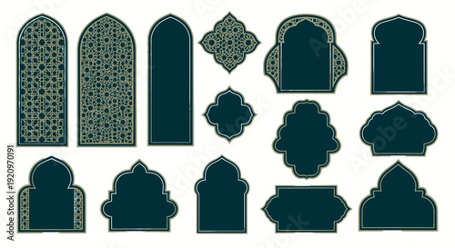 Elegant Islamic Arch and Frame Vector Set - Decorative Arabesque Geometric Patterns