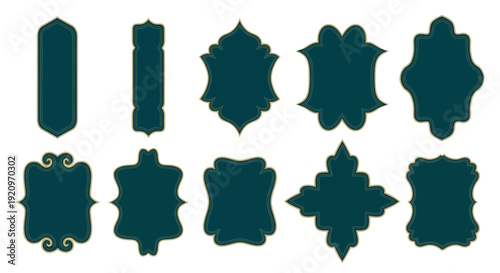 Collection of Elegant Teal Vintage Frames and Borders with Gold Trim - Vector Set