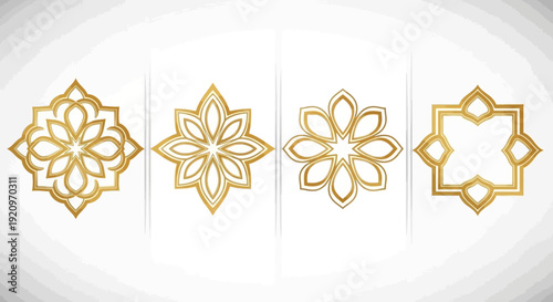 Collection of Elegant Golden Geometric Islamic Ornamental Frames and Patterns