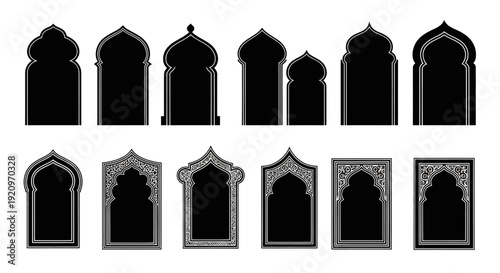 Set of Islamic Archway Silhouettes with Intricate Decorative Borders