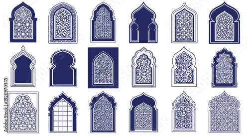 Collection of Islamic Archway Window Designs Vector Illustration