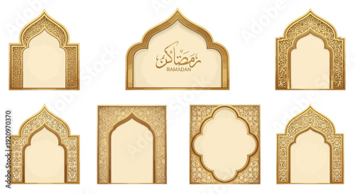 Collection of Elegant Golden Ramadan Islamic Arch Frames with Decorative Patterns