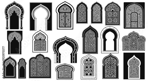 Schilderij op canvas Intricate Islamic Archway and Window Vector Set: Traditional Arabic Architectura