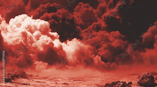 Dramatic red clouds and atmosphere with ominous and abstract composition