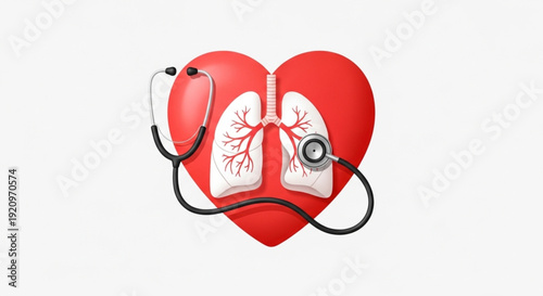 World Tuberculosis Day Vector illustration of a healthy heart and lungs with a medical stethoscope, symbolizing cardiovascular and respiratory health, care, and diagnostic wellness