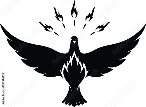 Dove with flames above head, symbol of peace and spirit