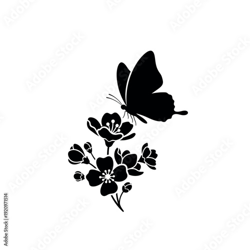 Butterfly on Cherry Blossom Silhouette.