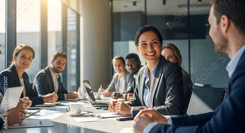 Wallpaper Mural Business professionals in meeting smiling at each other Torontodigital.ca