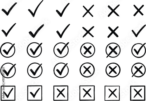 Hand Drawn Check Cross Symbols