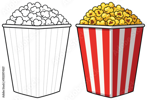 Popcorn vector illustration of cinema striped bucket in cute cartoon style