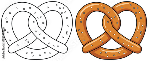 Pretzel bread vector illustration with classic twisted soft pretzel in cute cartoon style
