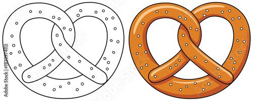 Pretzel bread vector illustration showing a classic twisted soft pretzel with salt in a clean cute cartoon style