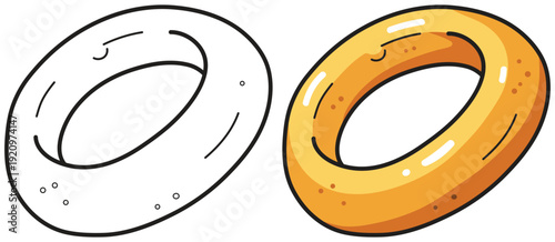 Single onion ring vector illustration showing a crispy golden fried ring in a clean cute cartoon style