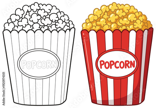 Popcorn bucket with striped box isolated vector illustration