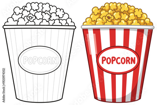 Popcorn bucket with classic striped box isolated vector art