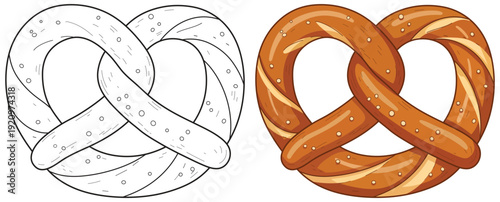 Pretzel knot isolated bakery snack in detailed vector style