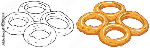 Onion rings crispy fried snack isolated vector illustration