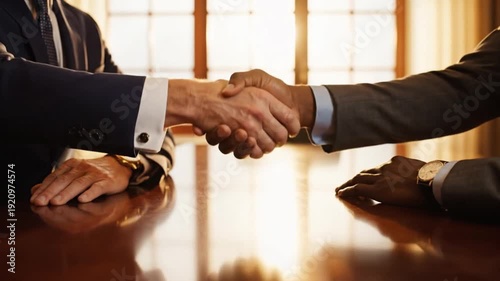 Buzzer Businessmen Shaking Hands Successful Partnership Agreement