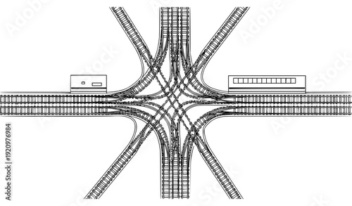 Railway junction station top view transport vector