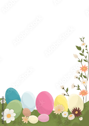 Canvas Print easter background with eggs and flowers