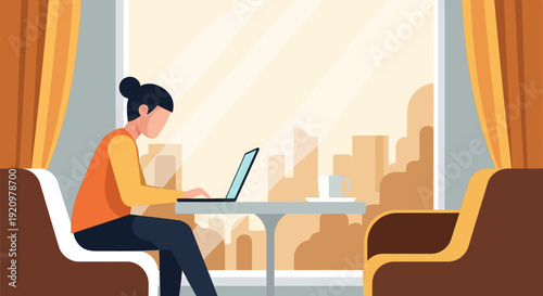 woman working on laptop computer.