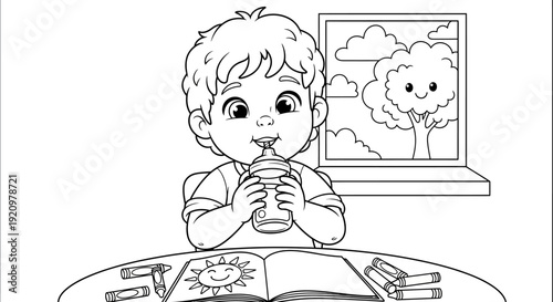 Child Drinking Juice from a Glass.