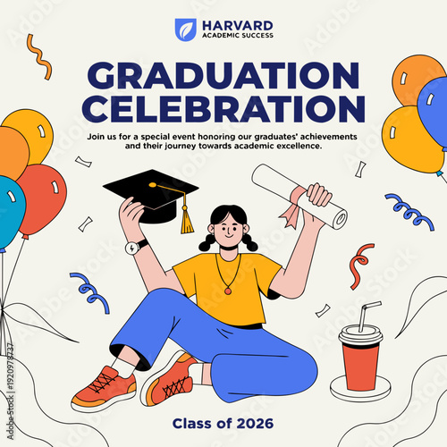 Harvard Academic Success Graduation Celebration for the Class of 2026 with Balloons and Diplomas
