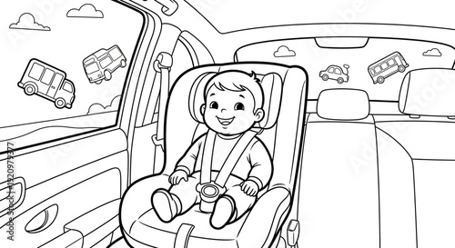 Toddler sitting in car seat.