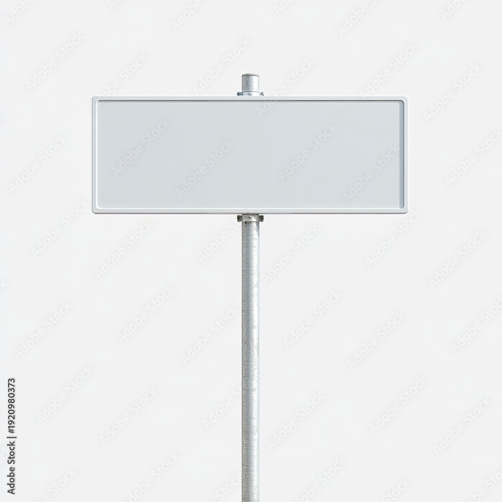 Obraz premium A blank white rectangular sign on a metal pole against a plain white background