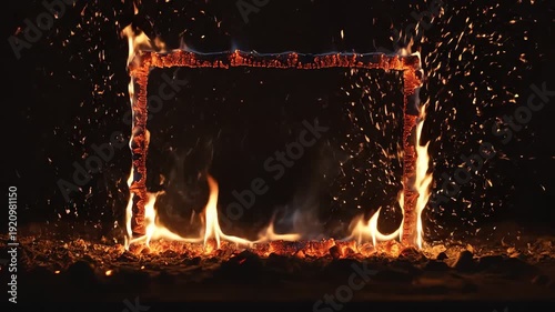 Burning Frame Border Fiery Embers Isolated Black Background Overlay Element