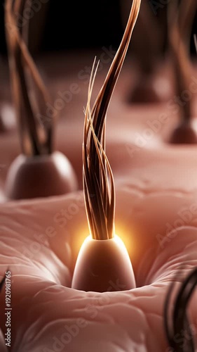 Microscopic View of Hair Follicle Growth and Skin Surface Detail with Warm Illumination and Shallow Depth of Field