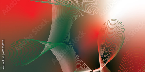 Dark textured noisy background featuring vibrant red, green and white abstract glowing gradient waves with soft blur effect for modern header, poster and banner design