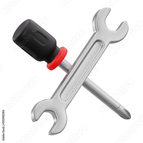 3D render of crossed wrench and screwdriver repair tools icon
