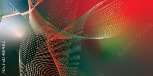 Dark textured noisy background featuring vibrant red, green and white abstract glowing gradient waves with soft blur effect for modern header, poster and banner design