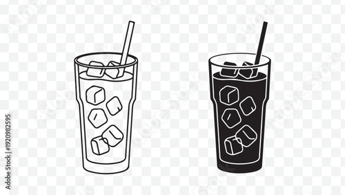 Vector illustration of two glasses of soda with ice cubes and straws. isolated on Transparent Background