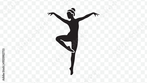 Black silhouette of a dancer in a dynamic pose isolated on Transparent Background