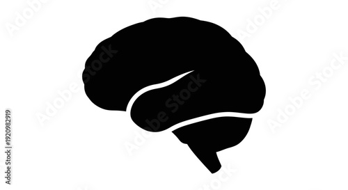 Black Silhouette of a Human Brain Side View on White Background, Symbolizing Intelligence, Thought, and Cognition