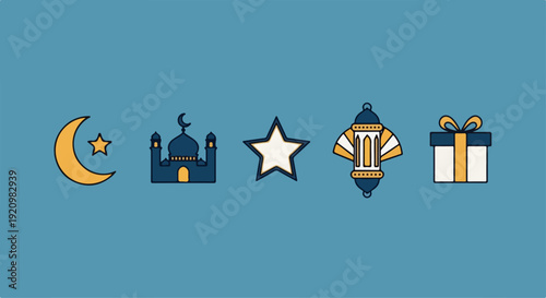 Flat design Ramadan ornament icon set vector illustration