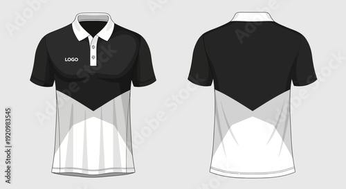 Stylish Black and White Polo Shirt - Front and Back View of a Modern Apparel Design