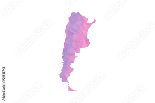 Argentina Map - Polygon Style Vector Illustration in Pink and Purple Gradient, Low Poly Geometric Design, Isolated on White Background for Infographics and Education.