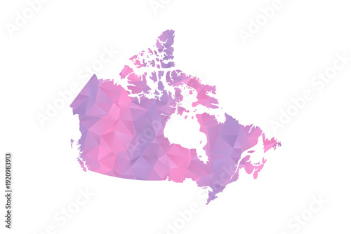 Canada Map - Polygon Style Vector Illustration in Pink and Purple Gradient, Low Poly Geometric Design, Isolated on White Background for Infographics and Education.