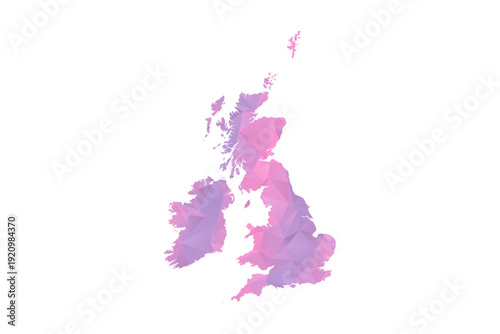 United Kingdom Map - Polygon Style Vector Illustration in Pink and Purple Gradient, Low Poly Geometric Design, Isolated on White Background for Infographics and Education.