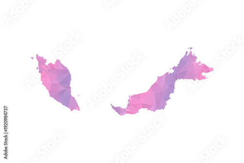 Malaysia Map - Polygon Style Vector Illustration in Pink and Purple Gradient, Low Poly Geometric Design, Isolated on White Background for Infographics and Education.