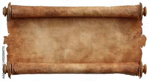 A parchment scroll, aged and rolled, with wooden dowels at each end