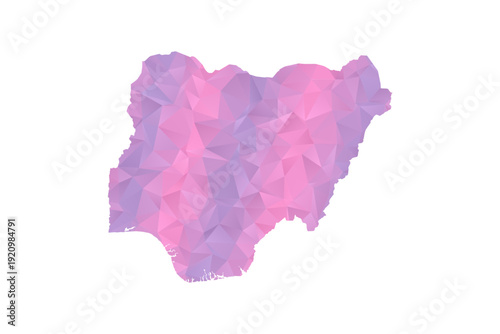 Nigeria Map - Polygon Style Vector Illustration in Pink and Purple Gradient, Low Poly Geometric Design, Isolated on White Background for Infographics and Education.