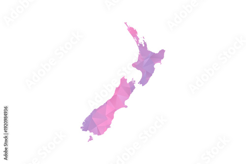 New Zealand Map - Polygon Style Vector Illustration in Pink and Purple Gradient, Low Poly Geometric Design, Isolated on White Background for Infographics and Education.