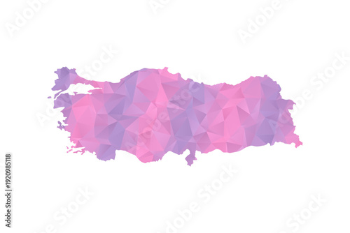 Turkey Map - Polygon Style Vector Illustration in Pink and Purple Gradient, Low Poly Geometric Design, Isolated on White Background for Infographics and Education.