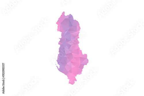 Albania Map - Polygon Style Vector Illustration in Pink and Purple Gradient, Low Poly Geometric Design, Isolated on White Background for Infographics and Education.