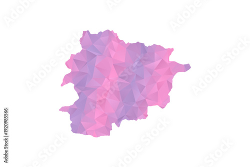 Andorra Map - Polygon Style Vector Illustration in Pink and Purple Gradient, Low Poly Geometric Design, Isolated on White Background for Infographics and Education.