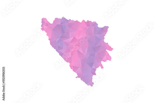 Bosnia and Herzegovina Map - Polygon Style Vector Illustration in Pink and Purple Gradient, Low Poly Geometric Design, Isolated on White Background for Infographics and Education.